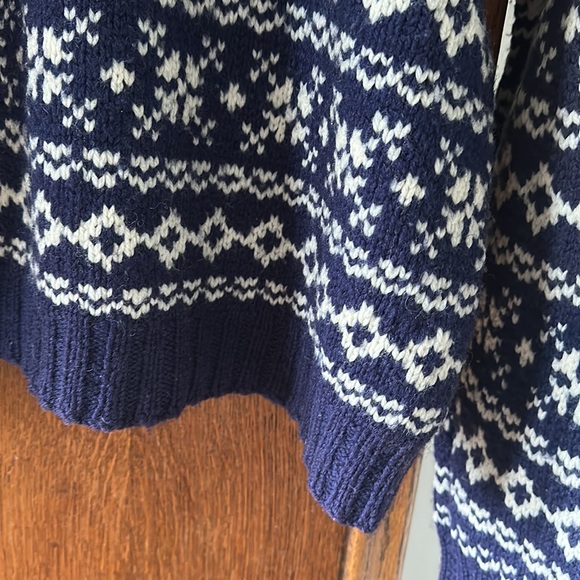 Vintage Fisherman Sweater Blue White Argyle Print Handmade Small Medium - Picture 2 of 3